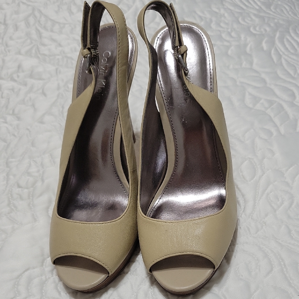 Calvin Klein Karissa Tan Leather Heels